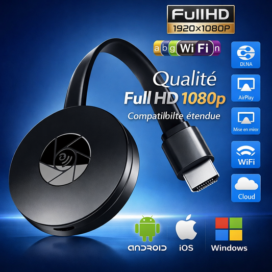 ScreenCast Pro™ — Adaptateur HDMI sans fil Full HD 1080p (iOS, Android, Windows)