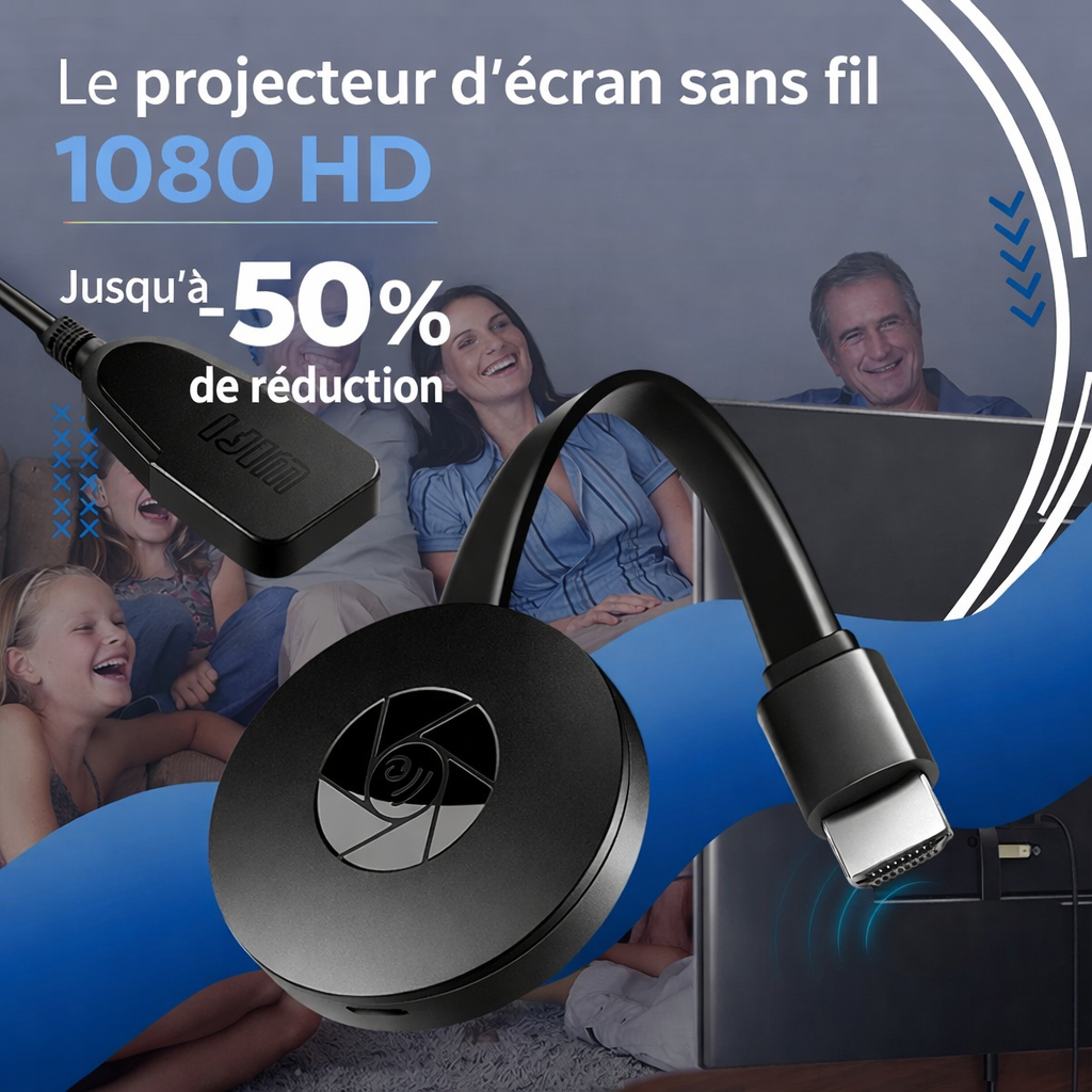 ScreenCast Pro™ — Adaptateur HDMI sans fil Full HD 1080p (iOS, Android, Windows)