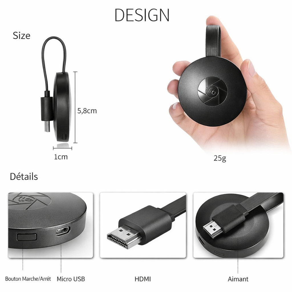 ScreenCast Pro™ — Adaptateur HDMI sans fil Full HD 1080p (iOS, Android, Windows)