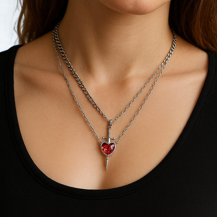 Colliers CrimsonVow - Ensemble de colliers assortis cœur et épée