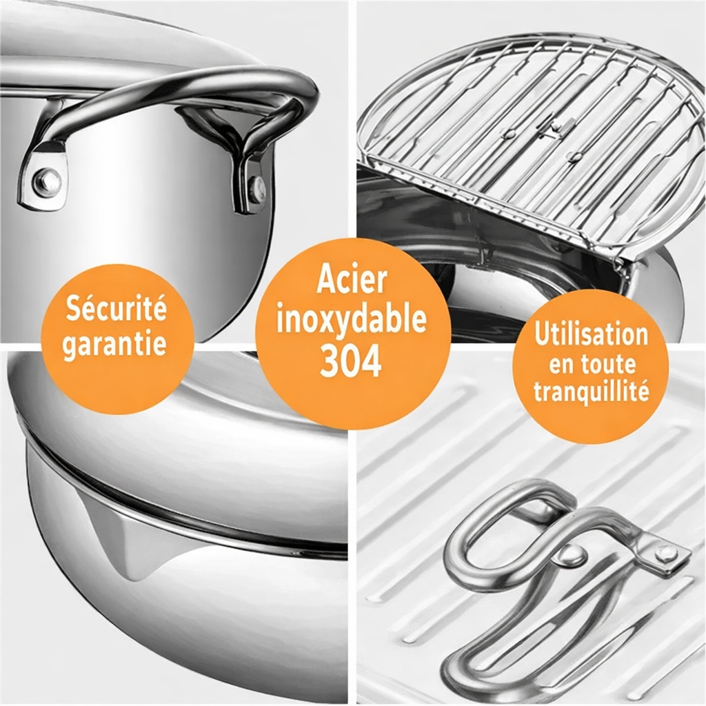 FryMaster™ – Casserole de friture en inox avec panier et thermomètre intégré