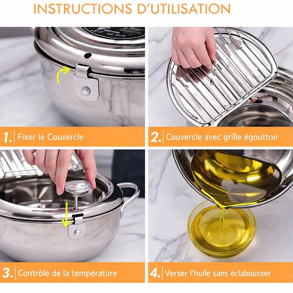FryMaster™ – Casserole de friture en inox avec panier et thermomètre intégré