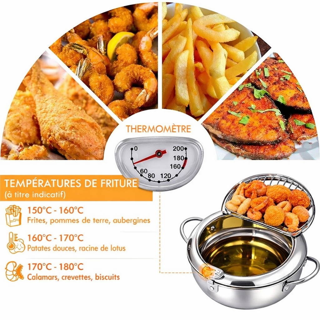 FryMaster™ – Casserole de friture en inox avec panier et thermomètre intégré