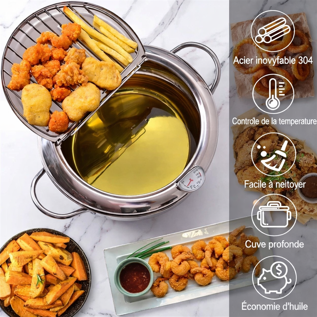 FryMaster™ – Casserole de friture en inox avec panier et thermomètre intégré