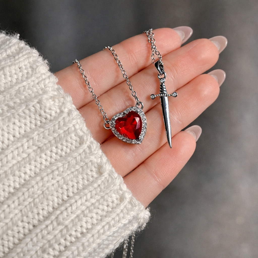 CrimsonVow™ – Duo de colliers cœur en acier inoxydable plaqué or, symboles d’amour & de connexion