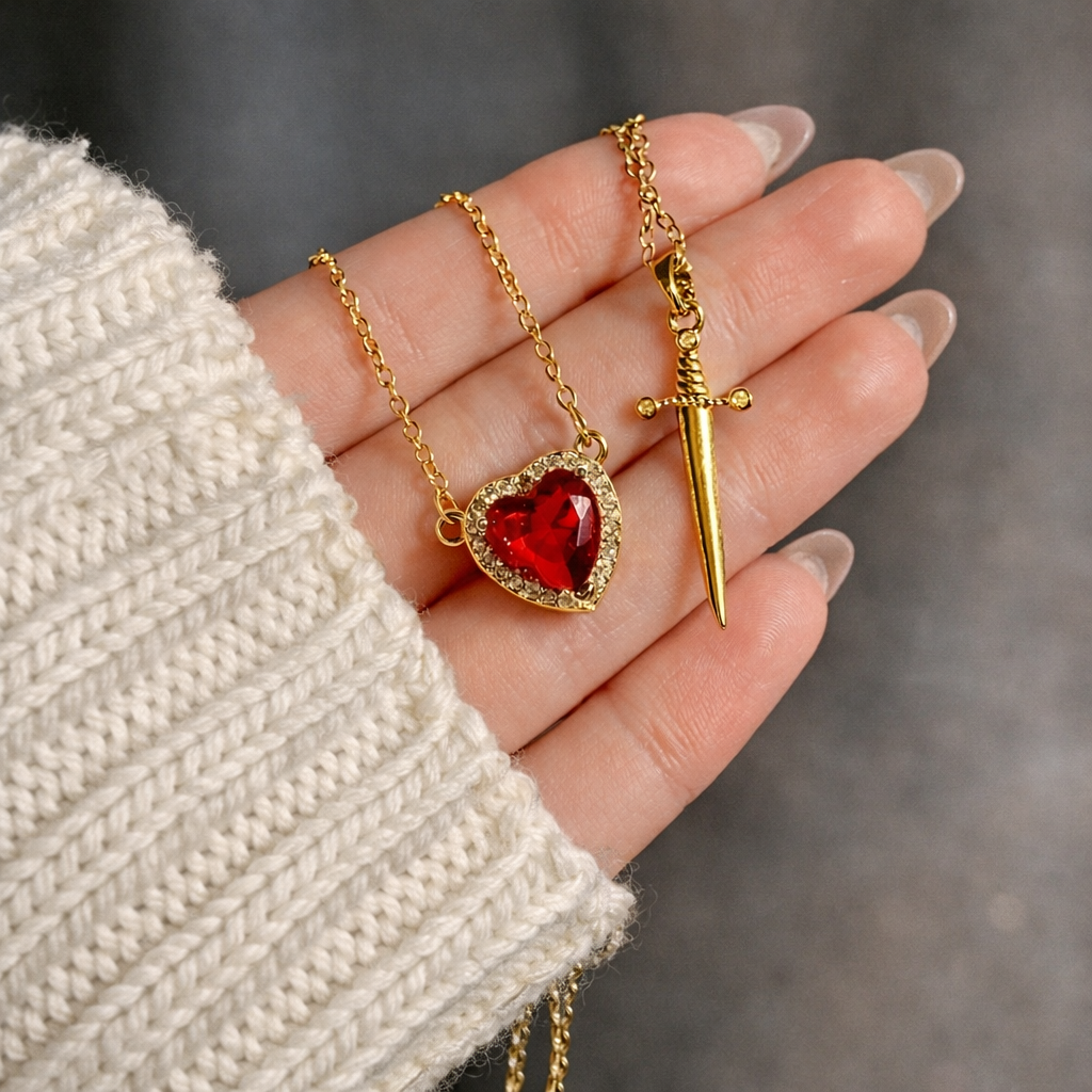 CrimsonVow™ – Duo de colliers cœur en acier inoxydable plaqué or, symboles d’amour & de connexion