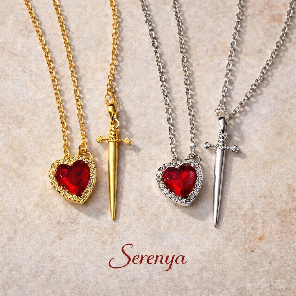 CrimsonVow™ – Duo de colliers cœur en acier inoxydable plaqué or, symboles d’amour & de connexion